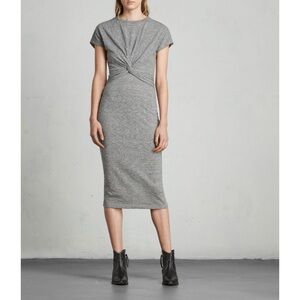 All Saints Grey Twist-Front Midi Dress